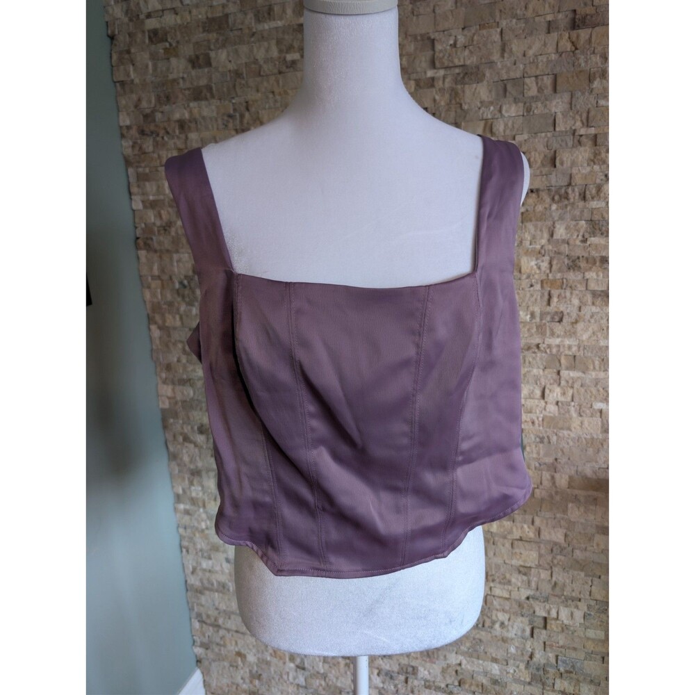 NWT Women's Satin Purple Bustier Corset Crop Top Smocked Back XL Glam Party